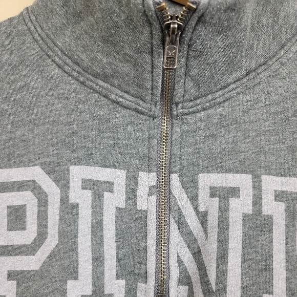 Victoria Secret PINK Grey Iconic Logo Pullover Quarter Zip Sweater Size XS - Picture 7 of 9